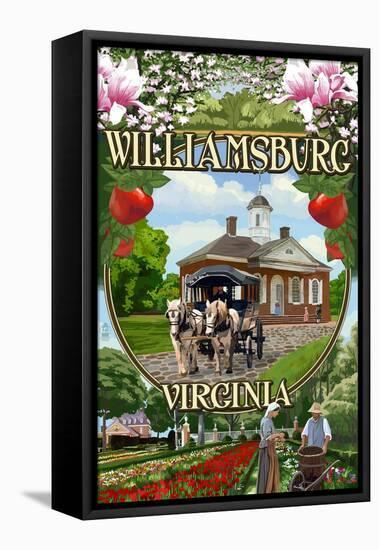 Williamsburg, Virginia - Montage Scenes-Lantern Press-Framed Stretched Canvas