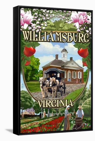 Williamsburg, Virginia - Montage Scenes-Lantern Press-Framed Stretched Canvas