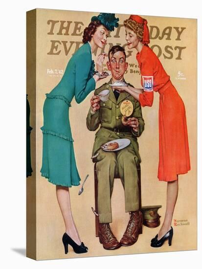 "Willie Gillis at the U.S.O." Saturday Evening Post Cover, February 7,1942-Norman Rockwell-Stretched Canvas