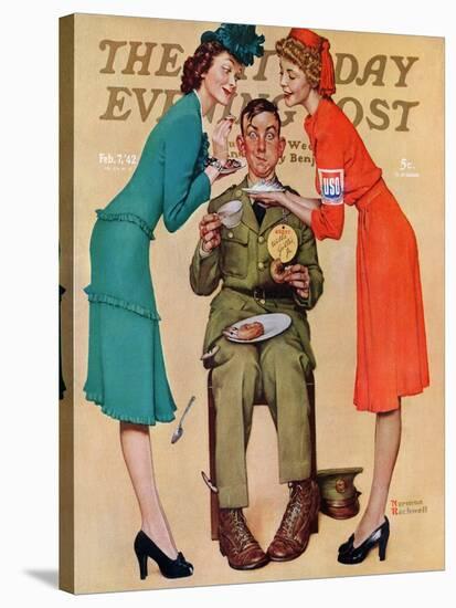 "Willie Gillis at the U.S.O." Saturday Evening Post Cover, February 7,1942-Norman Rockwell-Stretched Canvas