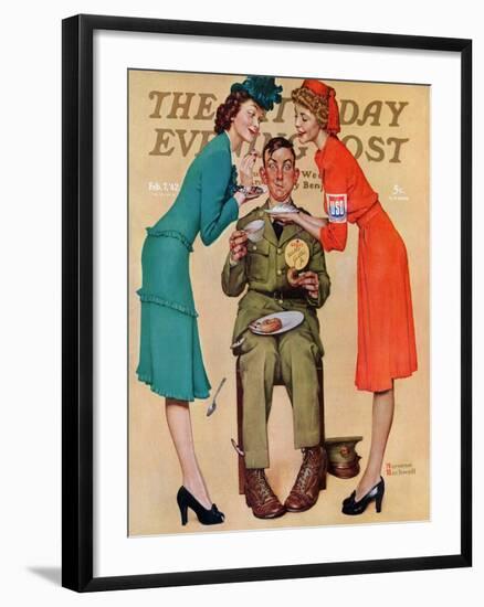 "Willie Gillis at the U.S.O." Saturday Evening Post Cover, February 7,1942-Norman Rockwell-Framed Giclee Print