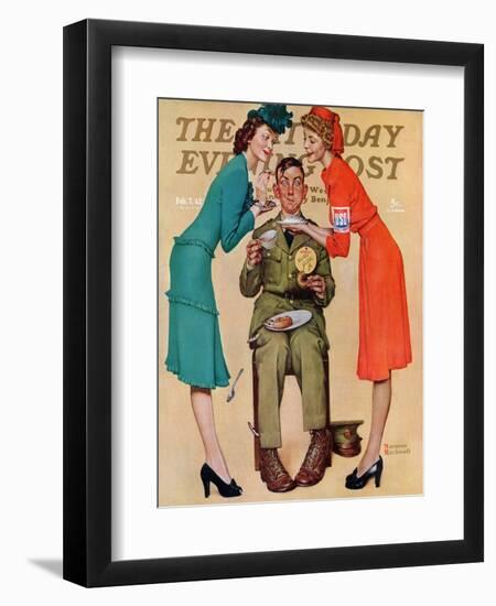 "Willie Gillis at the U.S.O." Saturday Evening Post Cover, February 7,1942-Norman Rockwell-Framed Premium Giclee Print