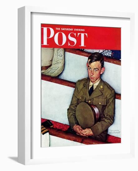 "Willie Gillis in Church" Saturday Evening Post Cover, July 25,1942-Norman Rockwell-Framed Giclee Print