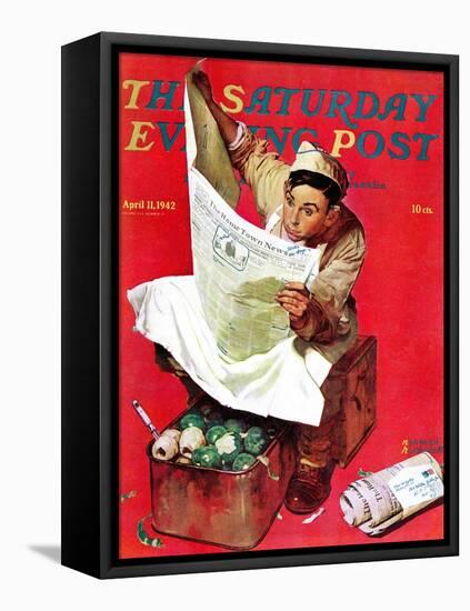 "Willie Gillis on K.P" Saturday Evening Post Cover, April 11,1942-Norman Rockwell-Framed Stretched Canvas