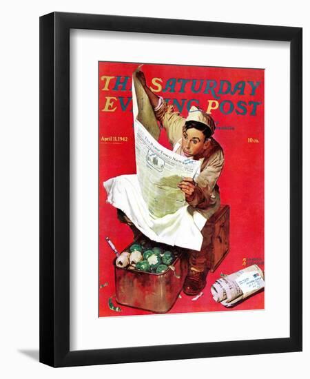 "Willie Gillis on K.P" Saturday Evening Post Cover, April 11,1942-Norman Rockwell-Framed Giclee Print