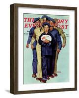 "Willie Gillis' Package from Home" Saturday Evening Post Cover, October 4,1941-Norman Rockwell-Framed Giclee Print