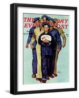 "Willie Gillis' Package from Home" Saturday Evening Post Cover, October 4,1941-Norman Rockwell-Framed Giclee Print