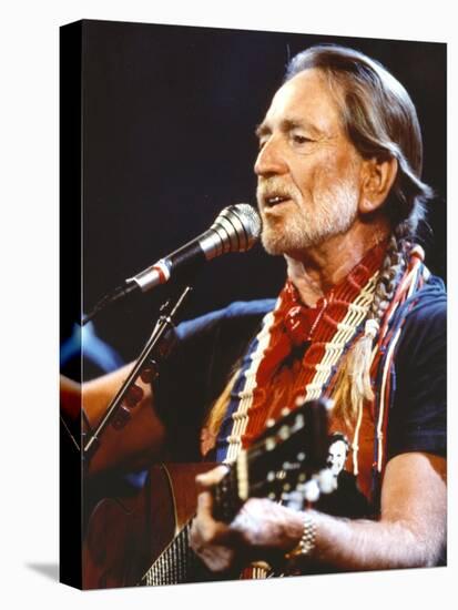 Willie Nelson Playing Guitar in Black Shirt-Movie Star News-Stretched Canvas