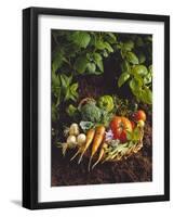 Willow Basket of Fresh Vegetables and Borage Flowers-Walter Cimbal-Framed Photographic Print