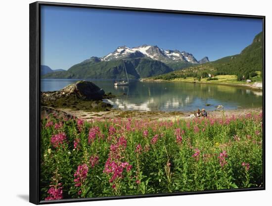 Willowherb Beside Lake and Boat at Anchor, Lofoten Islands, Norway, Scandinavia, Europe-Groenendijk Peter-Framed Photographic Print