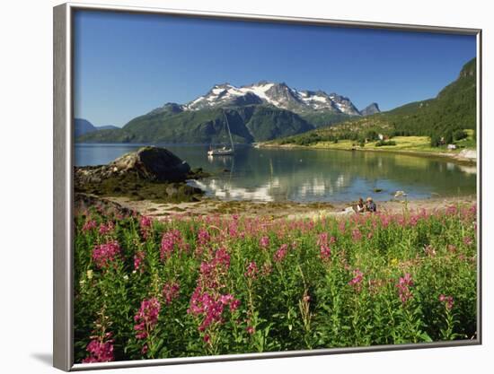 Willowherb Beside Lake and Boat at Anchor, Lofoten Islands, Norway, Scandinavia, Europe-Groenendijk Peter-Framed Photographic Print