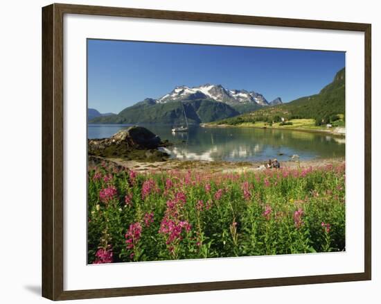 Willowherb Beside Lake and Boat at Anchor, Lofoten Islands, Norway, Scandinavia, Europe-Groenendijk Peter-Framed Photographic Print