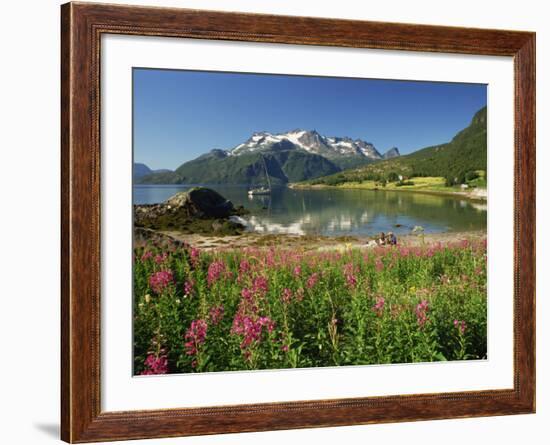 Willowherb Beside Lake and Boat at Anchor, Lofoten Islands, Norway, Scandinavia, Europe-Groenendijk Peter-Framed Photographic Print