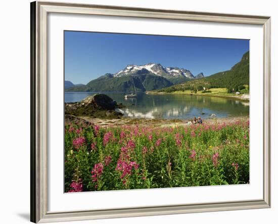 Willowherb Beside Lake and Boat at Anchor, Lofoten Islands, Norway, Scandinavia, Europe-Groenendijk Peter-Framed Photographic Print