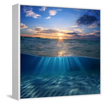 Abstract Design Template with Underwater Part and Sunset Skylight