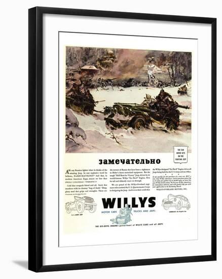 Willys Jeep Zamechatelno Ad'42-null-Framed Art Print