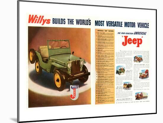 Willys- World's Most Versatile-null-Mounted Art Print