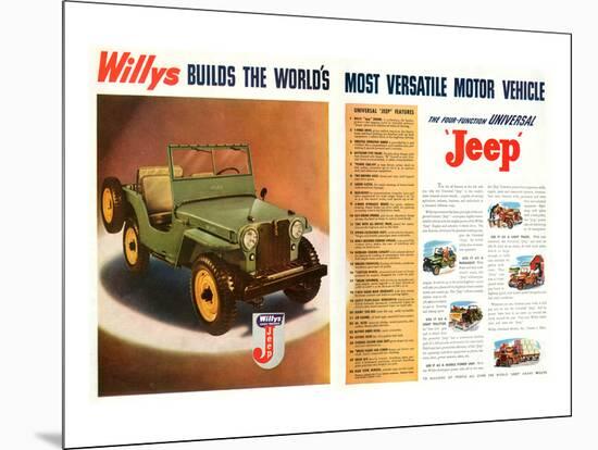 Willys- World's Most Versatile-null-Mounted Art Print