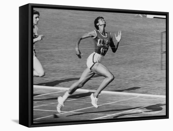 Wilma Rudolph, Across the Finish Line to Win One of Her 3 Gold Medals at the 1960 Summer Olympics-Mark Kauffman-Framed Stretched Canvas