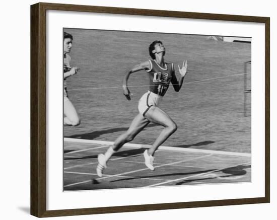 Wilma Rudolph, Across the Finish Line to Win One of Her 3 Gold Medals at the 1960 Summer Olympics-Mark Kauffman-Framed Premium Photographic Print