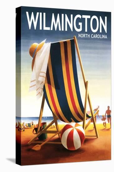 Wilmington, North Carolina - Beach Chair and Ball-Lantern Press-Stretched Canvas