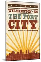 Wilmington, North Carolina - Skyline and Sunburst Screenprint Style-Lantern Press-Mounted Art Print