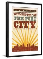 Wilmington, North Carolina - Skyline and Sunburst Screenprint Style-Lantern Press-Framed Art Print