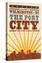 Wilmington, North Carolina - Skyline and Sunburst Screenprint Style-Lantern Press-Stretched Canvas