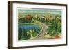 Wilshire Boulevard, Gen. Douglas MacArthur Park - Los Angeles, CA-Lantern Press-Framed Art Print