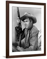 Winchester 73 by AnthonyMann with James Stewart, 1950 (b/w photo)-null-Framed Photo