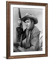 Winchester 73 by AnthonyMann with James Stewart, 1950 (b/w photo)-null-Framed Photo