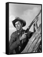 Winchester 73 by AnthonyMann with James Stewart, 1950 (b/w photo)-null-Framed Stretched Canvas