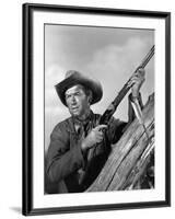 Winchester 73 by AnthonyMann with James Stewart, 1950 (b/w photo)-null-Framed Photo