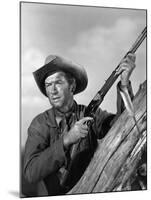 Winchester 73 by AnthonyMann with James Stewart, 1950 (b/w photo)-null-Mounted Photo