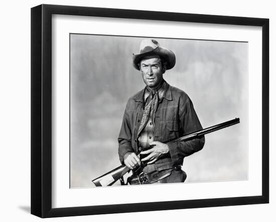 Winchester 73 by AnthonyMann with James Stewart, 1950 (b/w photo)-null-Framed Photo