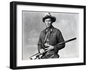 Winchester 73 by AnthonyMann with James Stewart, 1950 (b/w photo)-null-Framed Photo