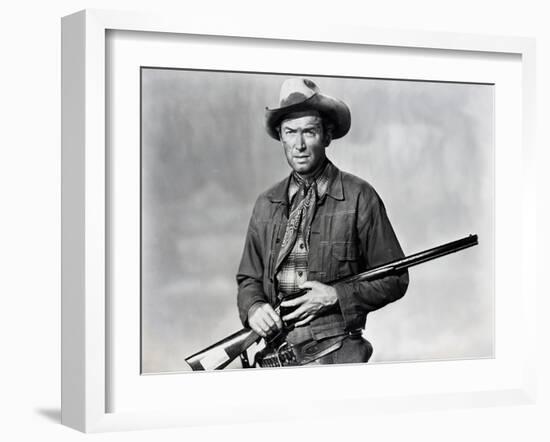 Winchester 73 by AnthonyMann with James Stewart, 1950 (b/w photo)-null-Framed Photo