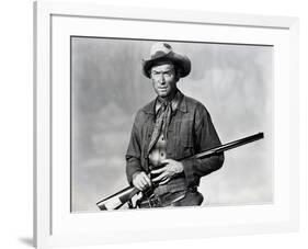 Winchester 73 by AnthonyMann with James Stewart, 1950 (b/w photo)-null-Framed Photo