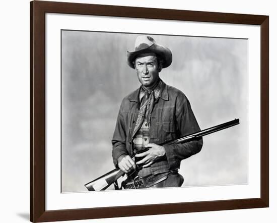 Winchester 73 by AnthonyMann with James Stewart, 1950 (b/w photo)-null-Framed Photo