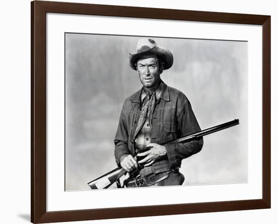 Winchester 73 by AnthonyMann with James Stewart, 1950 (b/w photo)-null-Framed Photo