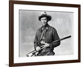 Winchester 73 by AnthonyMann with James Stewart, 1950 (b/w photo)-null-Framed Photo