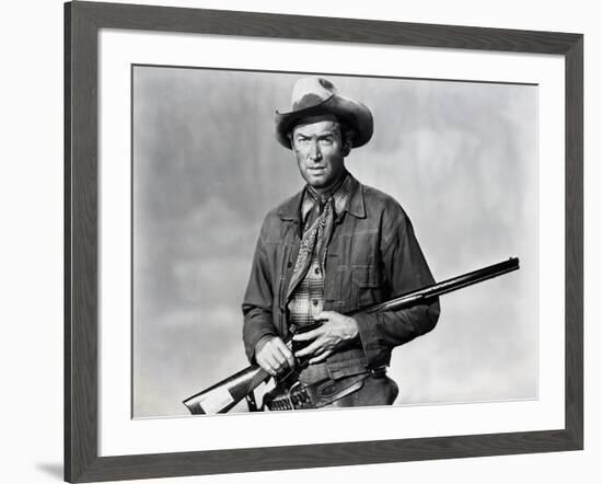 Winchester 73 by AnthonyMann with James Stewart, 1950 (b/w photo)-null-Framed Photo