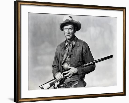 Winchester 73 by AnthonyMann with James Stewart, 1950 (b/w photo)-null-Framed Photo