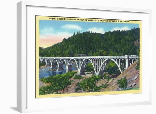 Winchester, Oregon, View of the Booth Bridge over Umpqua River-Lantern Press-Framed Art Print