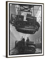 Winching a Tank with an Overhead Crane at a Factory in St. Petersburg-null-Framed Premium Giclee Print