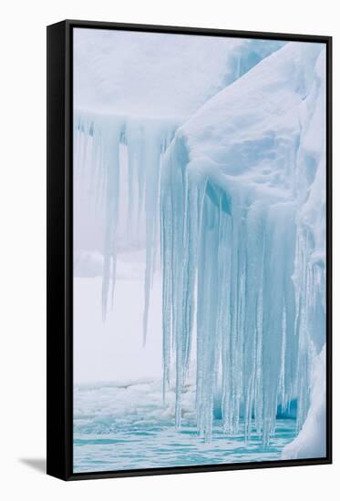 Wind and Water Sculpted Iceberg with Icicles at Booth Island, Antarctica, Polar Regions-Michael Nolan-Framed Stretched Canvas