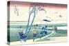 Wind Buffets Travelers in View of Mount Fuji-Katsushika Hokusai-Stretched Canvas