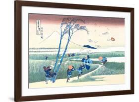 Wind Buffets Travelers in View of Mount Fuji-Katsushika Hokusai-Framed Premium Giclee Print