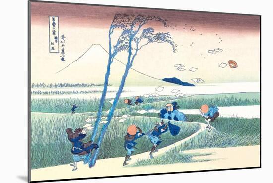 Wind Buffets Travelers in View of Mount Fuji-Katsushika Hokusai-Mounted Art Print