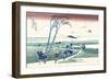 Wind Buffets Travelers in View of Mount Fuji-Katsushika Hokusai-Framed Art Print